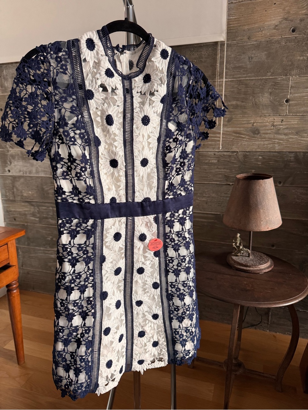 Chi Chi London White and Navy Floral Lace Dress